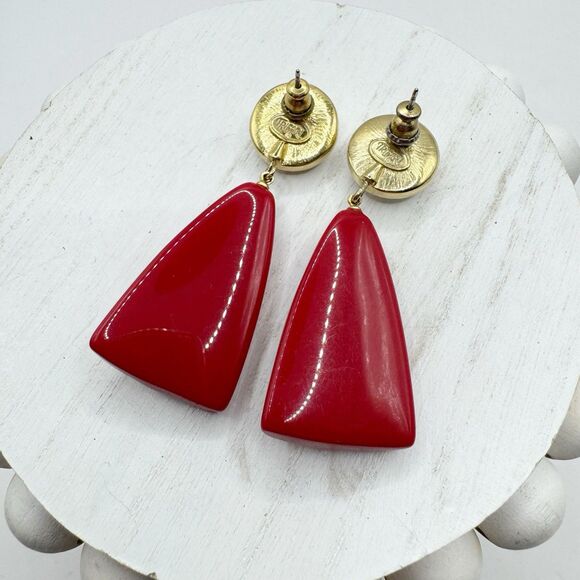 Trifari Vintage Red And White Lucite Dangle Earrings Gold Tone - Picture 4 of 7